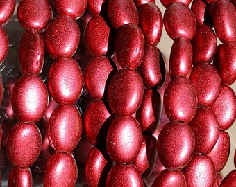 30 Czech Glass Oval Beads, 8x6mm Metallic Matte Red