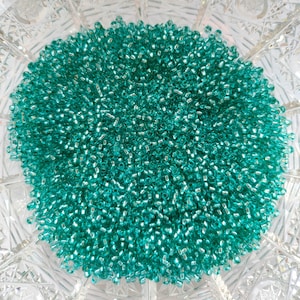 20g Premium Czech Glass Seed Beads, 10/0 Preciosa Czech Rocailles, Transparent Tourquoise silver lister soup, Perline per la creazione di gioielli