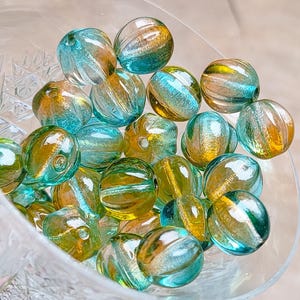 25/50pcs Czech Glass Melon Beads, 8mm Green Orange bead, Fluted Glass Beads, Ball bead, Transparent Round beads, jewelry making Bead