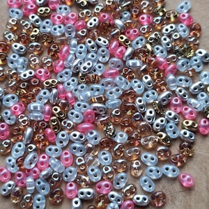 Perline di semi Twin Duo da 10 g/25 g MIX, argento oro rosa topazio grigio, 2,5 x 5 mm, perline di vetro ceche a due fori, perline di semi, perline per la creazione di gioielli
