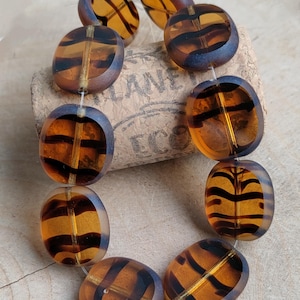 5/10 Czech Glass Oval Beads 14x12mm, Transparent zebra style Glass Beads, Dark Topaz Black Table Cut Beads, Jewelry making beads DIY