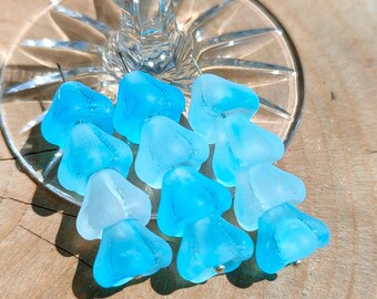 Translucent Blue Czech Glass Bell Flower Beads, 8x10mm