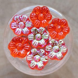 20/50/100/8mm Flower Czech Glass Beads, Red AB luster flower Beads, Czech Transparent Glass Beads, Jewelry making beads, Pressed bead DIY