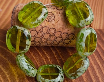 Picasso Czech Glass Beads, Olive Green Table Cut, 14x12mm (10 beads)