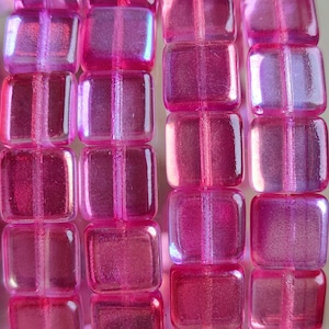 10/30 pezzi perline di vetro quadrate ceche premium, perline rosa 8 x 8 mm, perline quadrate piatte trasparenti e lucide, perline per la creazione di gioielli