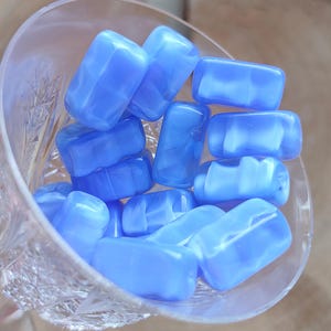5/10 Czech rectangle glass beads, 14x7mm marble blue beads, Opaque pressed beads, Stick tube beads, Jewelry making bead, Bohemian glass bead