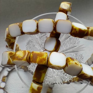 30 perline - Vetro Ceco Bianco Picasso Square Perline - Perle di Vetro Ceco Opaco - 8x8mm INGROSSO