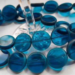 6 Premium Czech Glass Round Beads, 16mm Blue Transparent Glass Beads, Table cut beads, Jewelry making glass beads, Bohemian glass beads