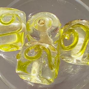 Clear Handmade Czech Glass Lampwork BEADS Transparent Yellow Decoration Handshaped Czech Glass Beads Set of 4