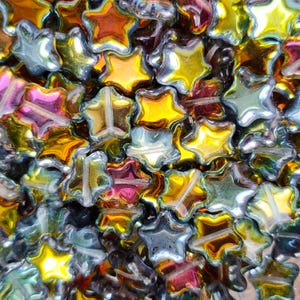 10/25 Czech Star glass beads, 12mm Clear Golden Purple Rainbow luster Bead, Transparent Opaque Glass Bead, Flower Glass Bead, Craft Bead