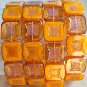 15 pezzi/14 mm perline di vetro ceco Premium Picasso, perline di vetro quadrate Mix Topaz, perline di vetro trasparenti tagliate a fuoco e lucidate a fuoco, perline per la creazione di gioielli