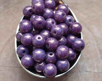6mm Purple Czech Glass Beads, Glossy Luster Round Beads 30-100pcs