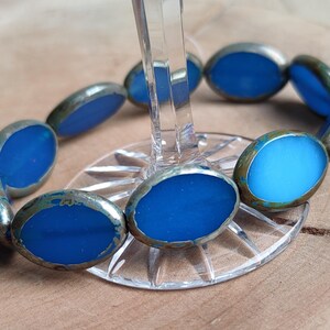 6 Premium Czech Oval Glass Beads, 20x14mm Large Picasso Blue Beads,Large Glass Beads, Jewelry making bead, Bohemian Glass Bead