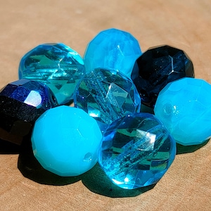 10/30 Premium Fire Polished Czech Glass Beads, 12mm Aqua Blue Round Faceted Bead, Jewelry making bead, Opaque Transparent Glass beads