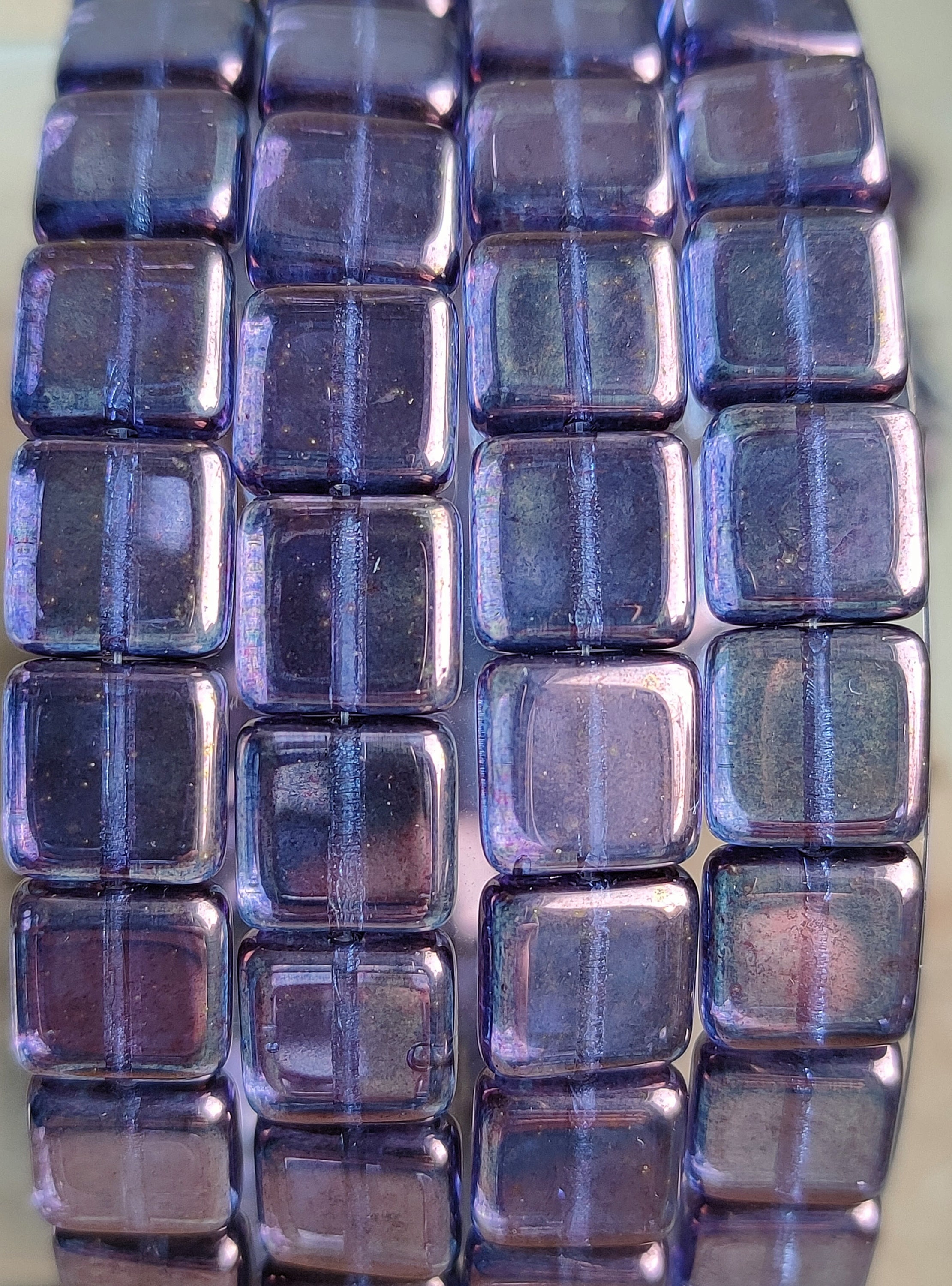 10/30pcs Czech Premium Square Glass Beads, 8x8mm Purple Glass Beads, Transparent Luster Flat Square Beads, Jewelry making beads