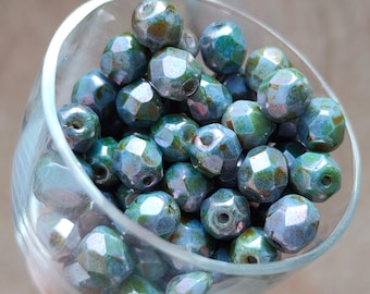 6 mm tsjechische glaskralen picassokralen vuurgepolijst blauwgroen ondoorzichtige gefacetteerde afstandhouders boho-kralen 20-100