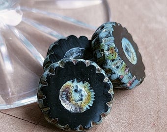 Cuentas de cristal checo Picasso con forma de flor, color negro, 12 mm (6 unidades)
