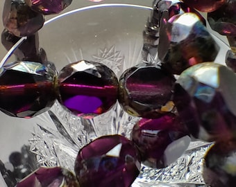 8mm 30 beads Transparent Czech Glass Beads Czech Glass Dark Purple Picasso Round Tri Cut Beads