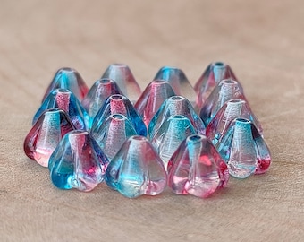 Czech Glass Bell Flower Beads, Pink Purple Blue Bead Caps (4x6mm)