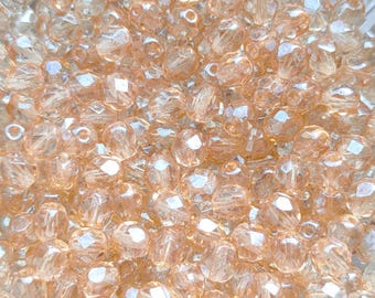 Czech Glass Beads Fire Polished Crystal Champagne Luster 6mm Faceted Round Bohemian Beads Jewelry Making (20-100)