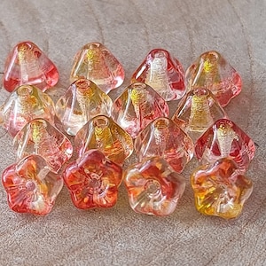 40/60 Bell Flower Czech Glass Beads, 4x6mm Yellow Orange Clear bead cap, Pressed flower beads, Transparent beads, Jewelry making beads