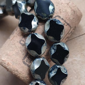 Perline di vetro ceco Picasso a forma di diamante, 9 x 8 mm, ovali nere opache