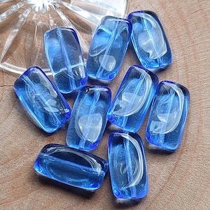 10/30/50 Aqua blue czech glass beads, 18x9mm Rectangular czech glass bead, Blue pressed bead, Transparent glass beads, Jewelry  making bead