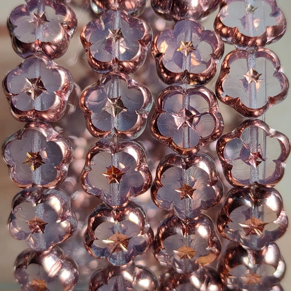 10 Czech Flower Glass Beads, 10mm Crystal Clear Gold Picasso Bead, Premium Transparent Czech Glass Beads, Jewelry beads, Bohemian beads