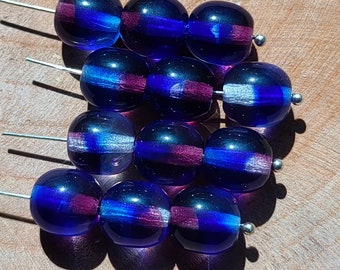 25/60 Blue Purple Clear Czech Glass Round Beads, 8mm Druk Beads, Transparent Pressed Czech Glass Beads, Jewelry making beads, Bohemian Beads