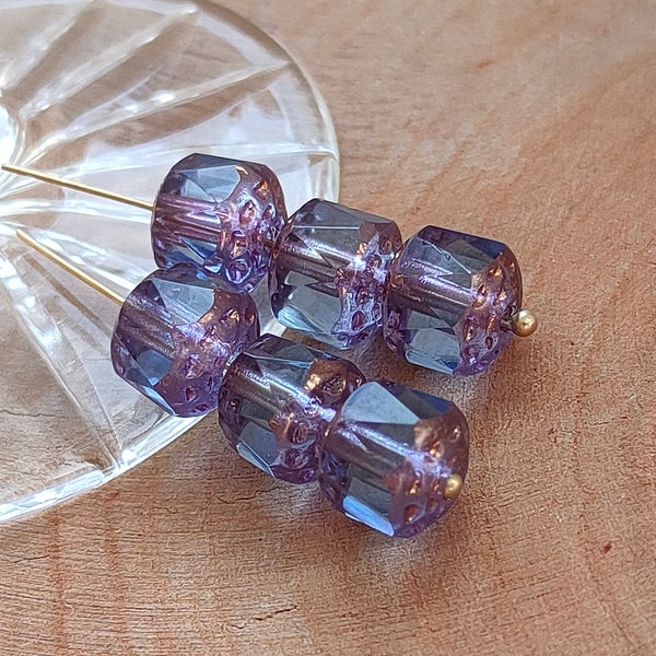 8mm/10/30/50, Blue Purple Cathedral beads, Premium Czech glass beads, Crown beads, barrel, Fire polish beads, Transparent bead, bronze ends