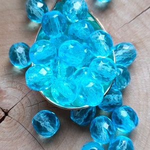 10/25 Perline di vetro ceco lucidate a fuoco premium, perline sfaccettate blu cielo da 10 mm, perline con foro grande, perline a sfera, perline di vetro trasparente, perline di gioielli