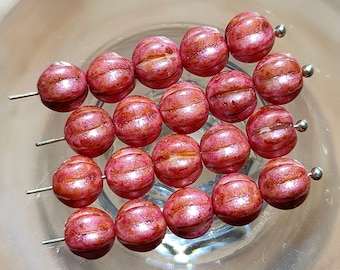 Perles de melon en verre tchèque lustré rose Picasso, 6 mm