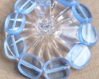 Light Blue Czech Glass Oval Beads, Table Cut (10 pc)