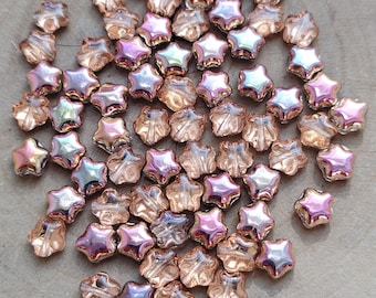 Perles étoiles en verre tchèque 6 mm, lustre rose doré (20/50)