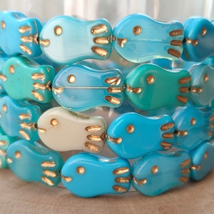 5  Czech fish glass beads, Mix color,Turquoise Blue White Gold beads, Nautical jewelry making 19x12mm, pressed bead, transparent opaque bead