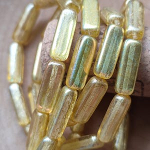 Yellow Gold Luster Czech Glass Rectangle Beads, 15x5mm