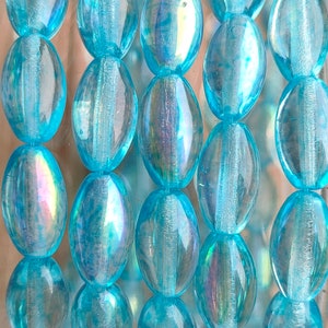 10/20 Premium oval Czech glass beads, 14x8mm AB Czech glass light blue beads, Olive beads, jewelry making beads, pressed glass beads, DIY