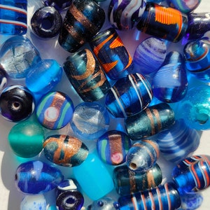 Handmade Glass Lampwork Czech Beads, Surprise bag 20/50/100g, Glass Bead Blue Soup, Variety Package lampwork bead, mixed glass lot