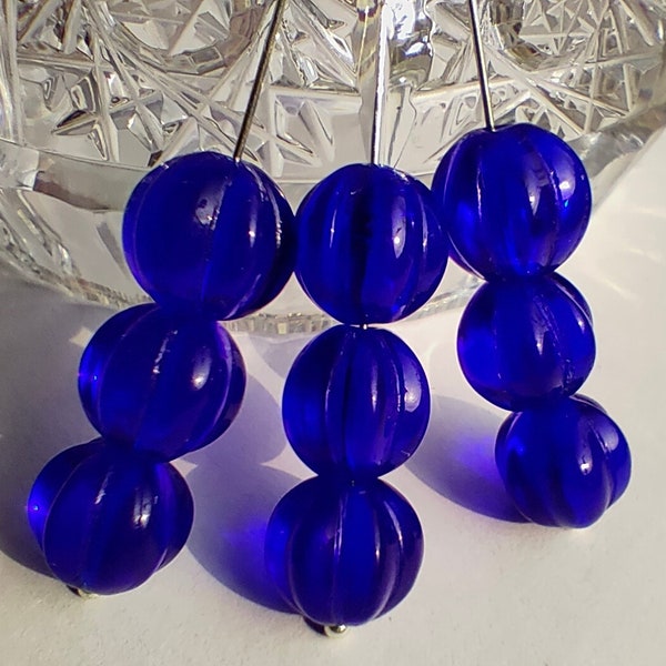 25/60pcs Melon Beads For Jewelry Making - 8mm Round Beads - Czech Glass Beads - Fluted Glass Beads - Transparent Blue Czech glass beads