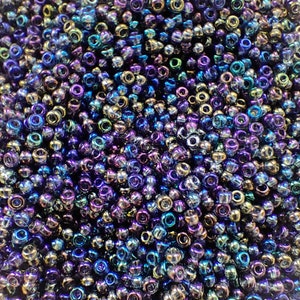 20g Premium Czech Glass Seed Perle, 10/0 - 2mm Preciosa Czech Rocailles, Zuppa di perline Arcobaleno Grigio Trasparente, Perline per la creazione di gioielli