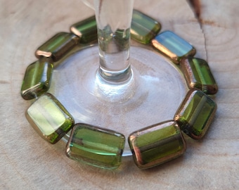Czech Glass Rectangle Beads, Green Bronze, 12x8mm