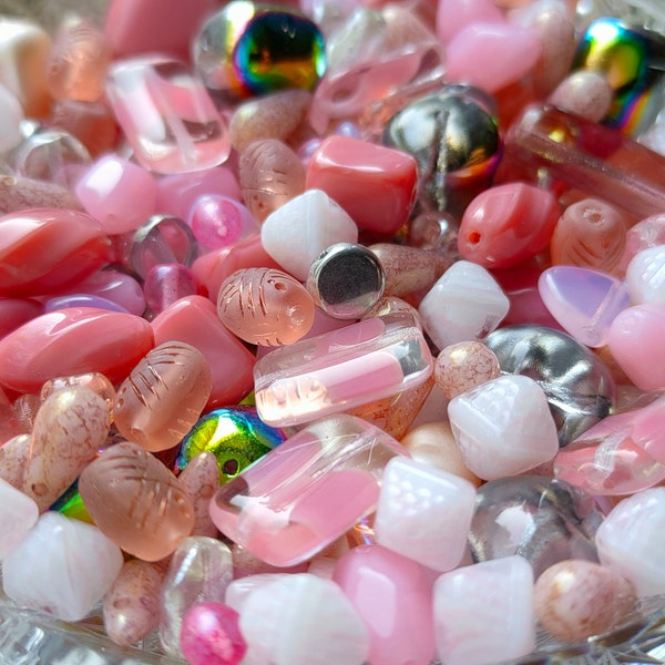 25g/50g/100g Bulk Glass Bead Mix Pink, Bead Soup, Czech Bead Mix,Bohemian Beads,Craft Bead,Jewelry Making Bead, 4-20mm