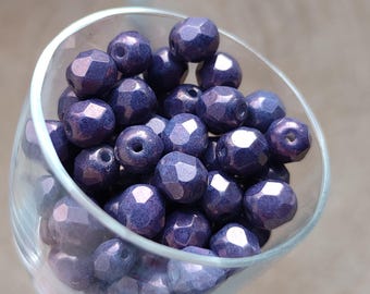 Purple Fire Polished Czech Glass Beads 6mm Round Luster Coated Jewelry Making Supplies
