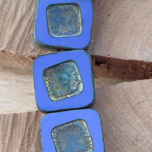 5 pezzi/14 mm perline di vetro ceco Premium Picasso, perline di vetro quadrate blu, perline opache tagliate a tavolo, perline per la creazione di gioielli