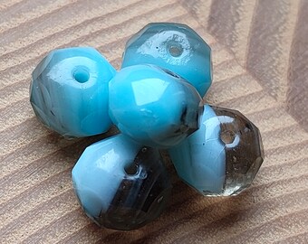 15 Czech Glass Rondell beads, 6x8mm Gray Turquoise mixed color, Gemstone cut bead, Transparent Opaque, Fire polished beads, Jewelry bead,DIY