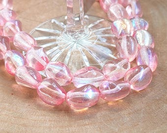 Perles de haricot rose AB en verre tchèque, 12 x 9 mm, fabrication de bijoux