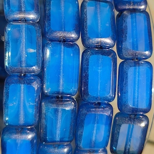 25 Premium Picasso Czech Glass Rectangle Beads, 12x8mm Transparent Light Blue Glass Beads, Bohemian Glass Beads, Jewelry making beads