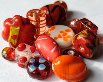 Handmade Glass Lampwork Czech Beads, Surprise bag 20/50/100g, Glass Bead Orange Soup, Variety Package lampwork bead, mixed glass lot