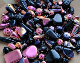 Czech Glass Bead Mix Black Purple Metallic Artisan Glass Beads Jewelry Making Supplies