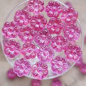 20/50/100/8mm Flower Czech Glass Beads, Pink flower Beads, Czech Transparent Glass Beads, Jewelry making beads, Floral Pressed beads